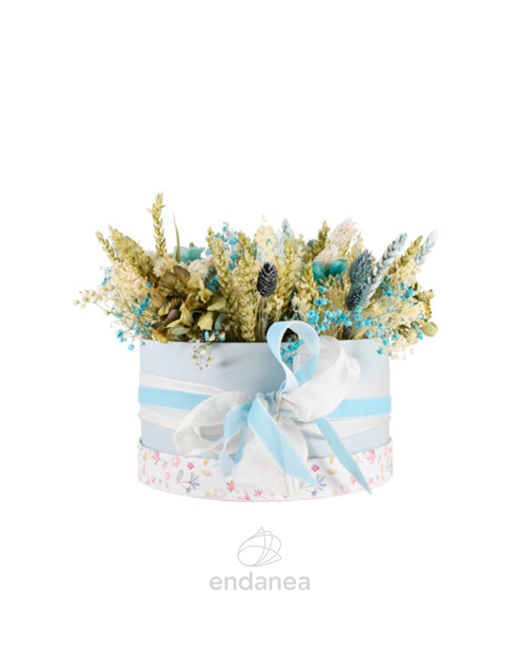 Sombrerera de Flor Seca Azul para Nacimiento