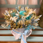 Sombrerera de Flor Seca Azul para Nacimiento Regalo