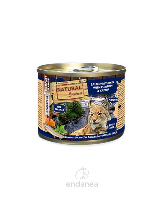 Natural Greatness Salmón y Pavo con Calabaza y Menta de Gato 200g